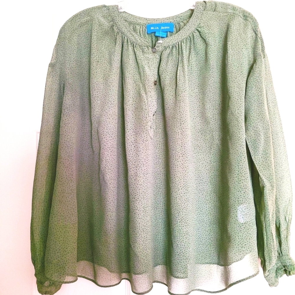 NWOT M.i.h Jeans Olive Green Silk Popover Blouse